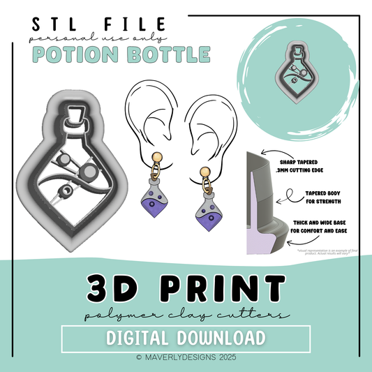 Potion Bottle - Digital Download - STL Polymer Clay Cutter - Print your own Clay Cutter