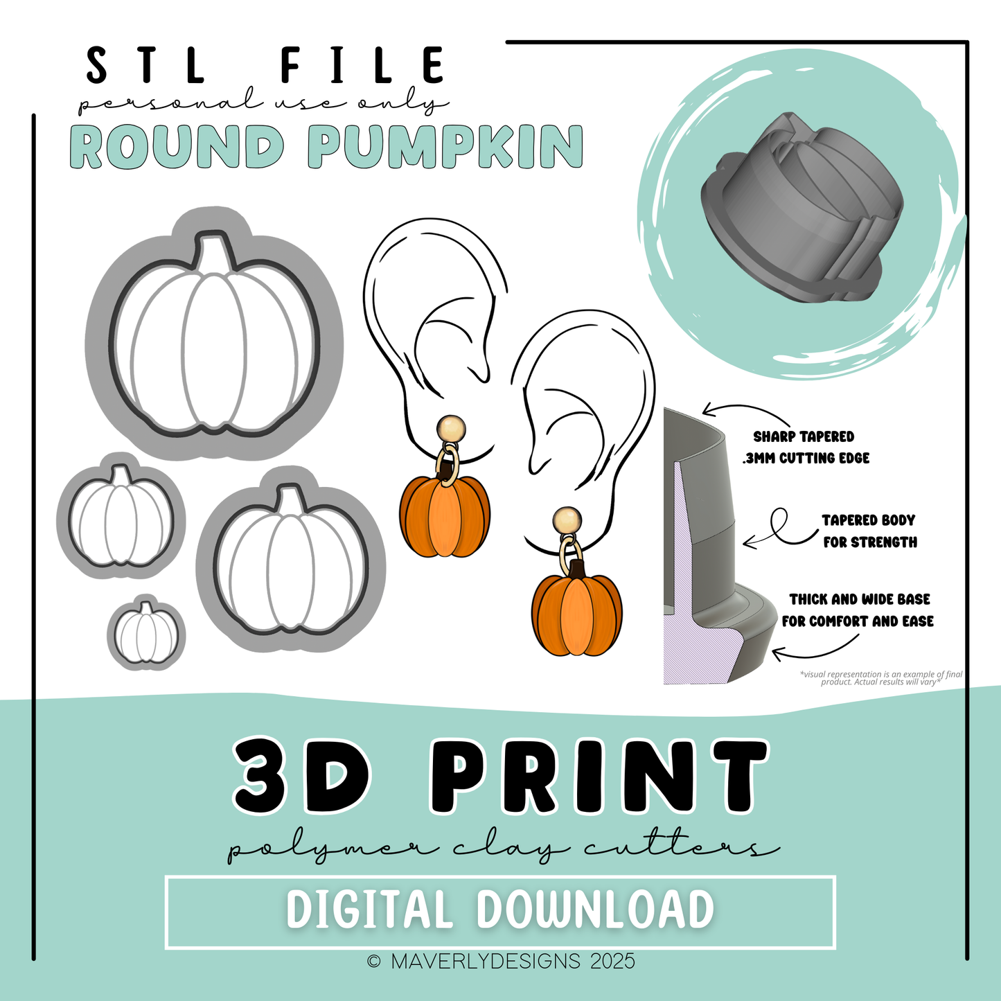 Round Pumpkin Full Set- Digital Download - STL Polymer Clay Cutter - Print your own Clay Cutter