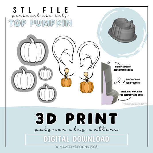 Top Pumpkin Full Set- Digital Download - STL Polymer Clay Cutter - Print your own Clay Cutter
