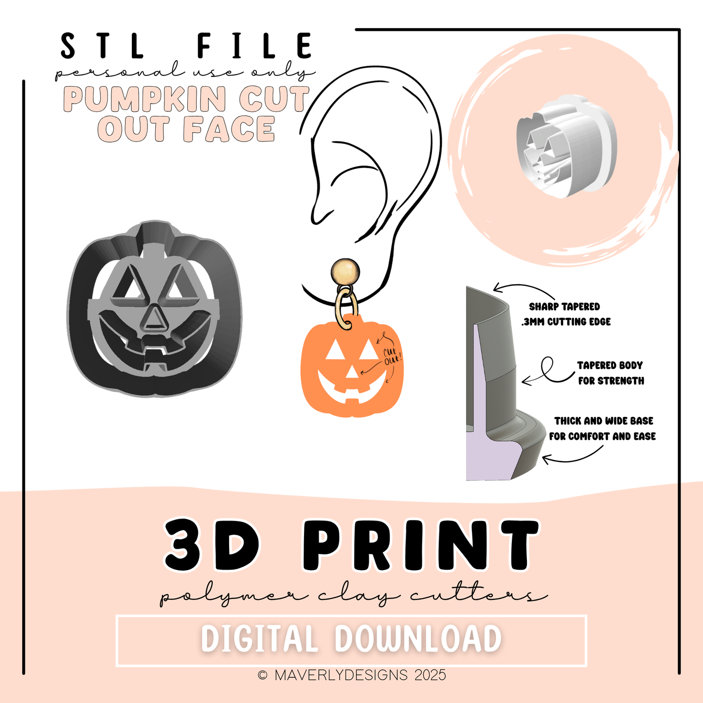 Cut out Jack Face  - Digital Download - STL Polymer Clay Cutter - Print your own Clay Cutter