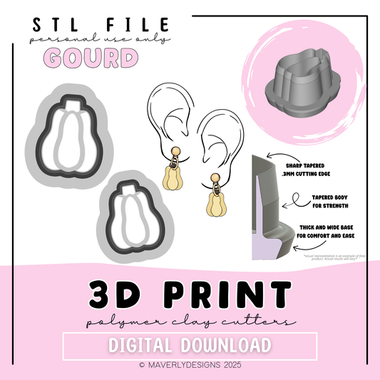 Gourd Squash Pumpkin - Digital Download - STL Polymer Clay Cutter - Print your own Clay Cutter