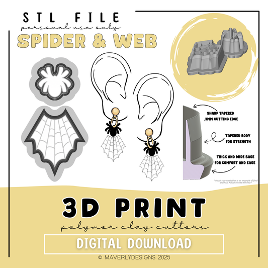 Spider and Web Dangle Duo - Digital Download - STL Polymer Clay Cutter - Print your own Clay Cutter