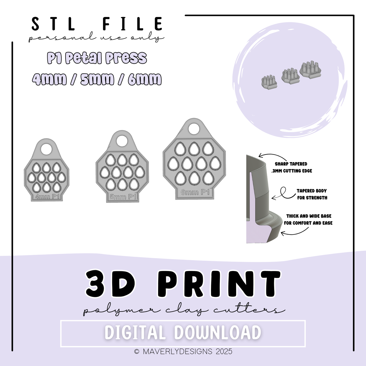 P1 Petal Press Trio - Digital Download - STL Polymer Clay Cutter - Print your own Clay Cutter - 2026