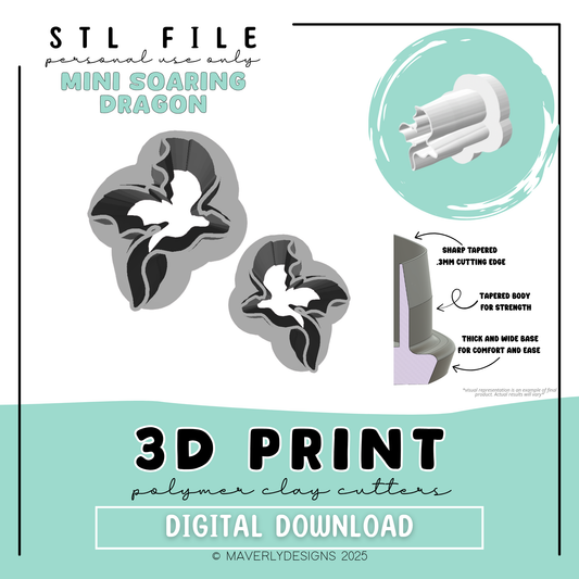 Mini Soaring Dragons- Digital Download - STL Polymer Clay Cutter - Print your own Clay Cutter
