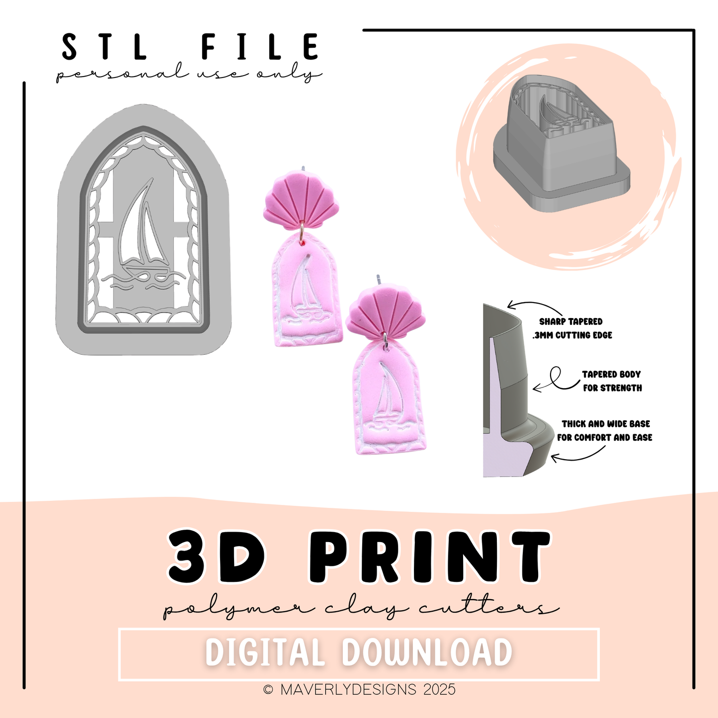 Sailboat Frame - Digital Download - STL Polymer Clay Cutter - Print your own Clay Cutter - 2026