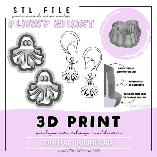 Flowy Ghost - Digital Download - STL Polymer Clay Cutter - Print your own Clay Cutter