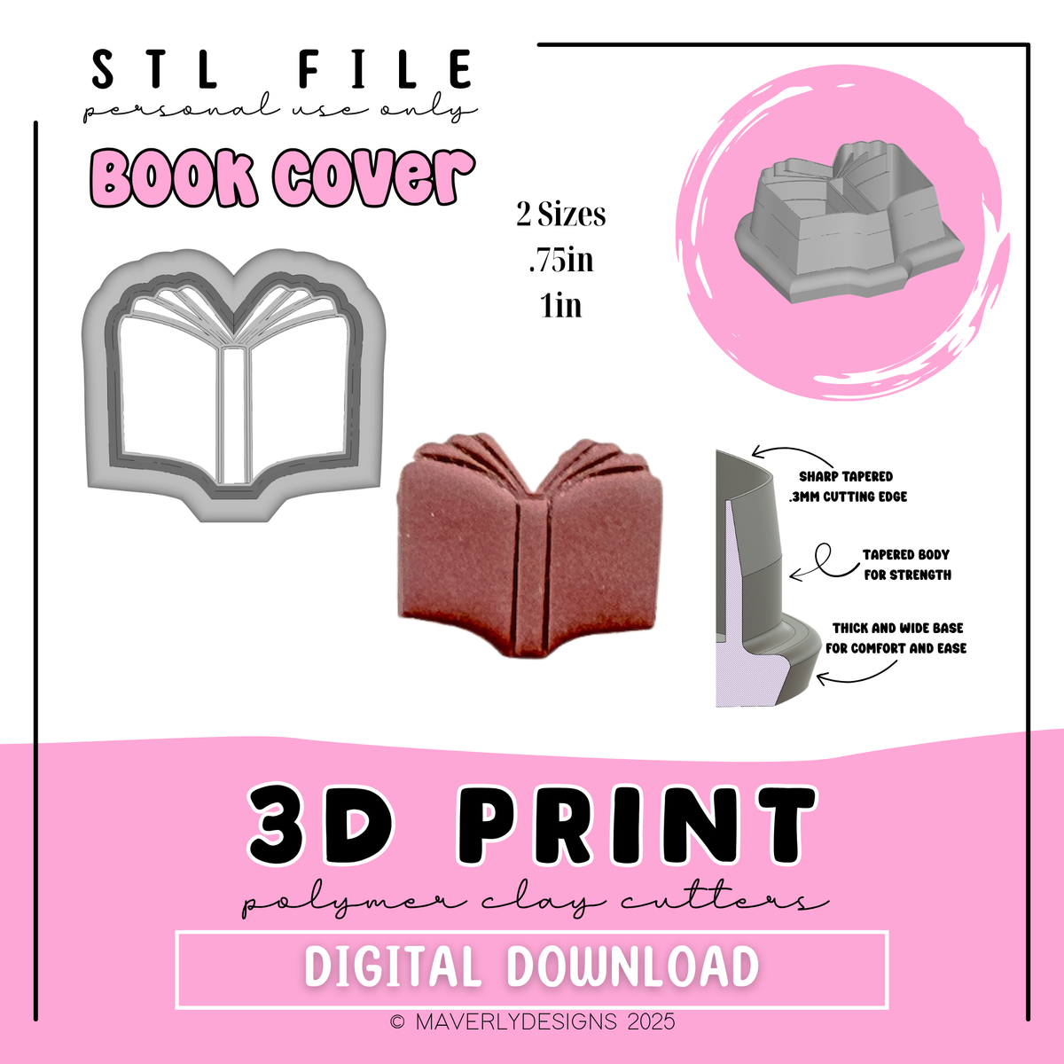 !Book Cover - Digital Download - STL Polymer Clay Cutter - Print your own Clay Cutter - 2026