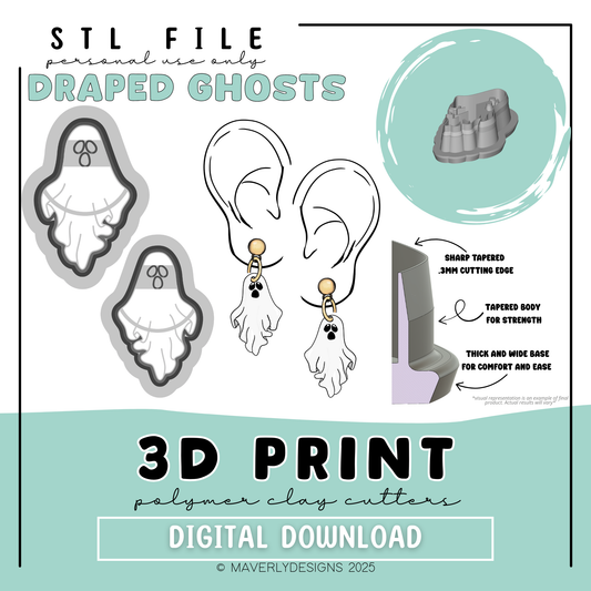 Draped Ghosts - Digital Download - STL Polymer Clay Cutter - Print your own Clay Cutter