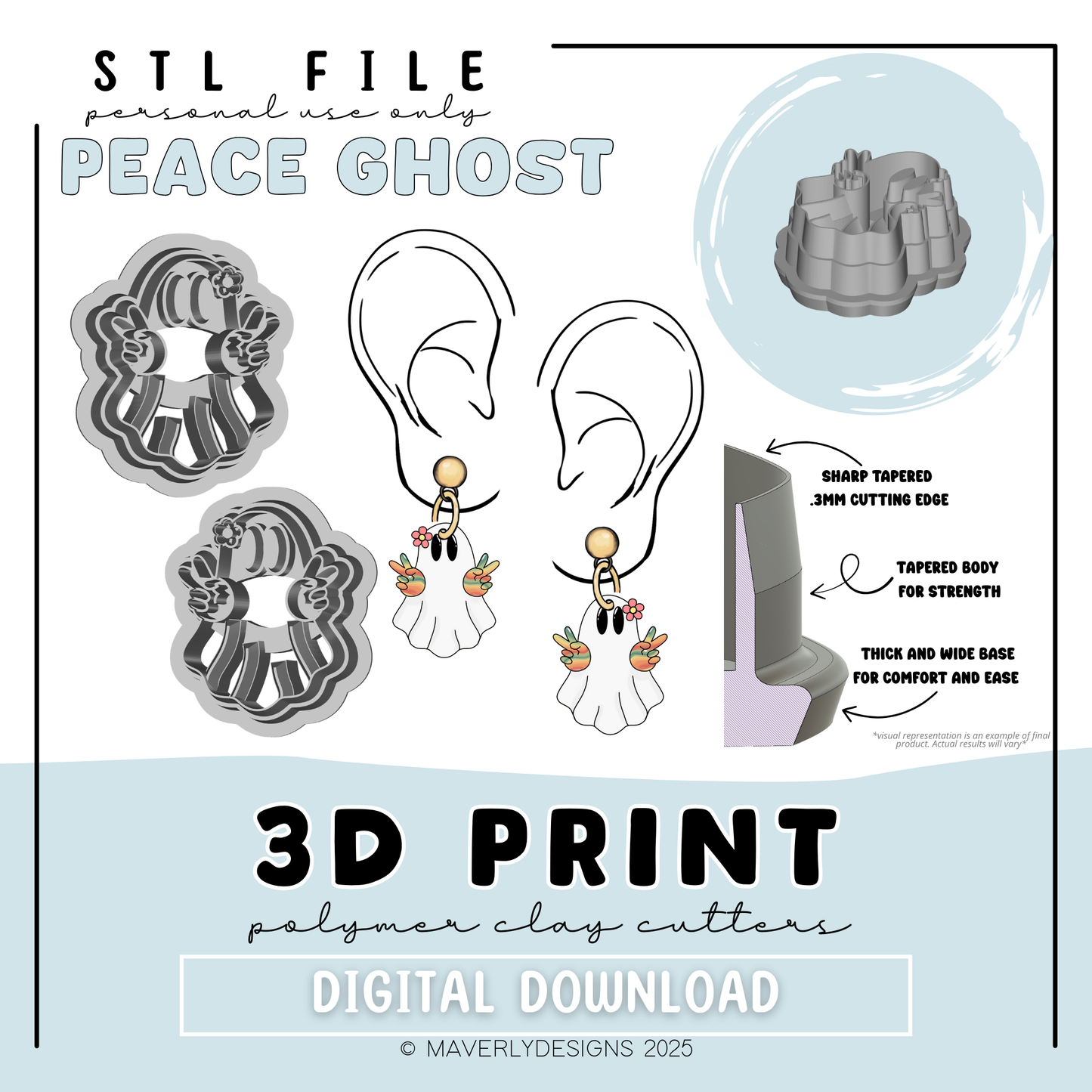 Groovy Peace Out Ghosty - Digital Download - STL Polymer Clay Cutter - Print your own Clay Cutter