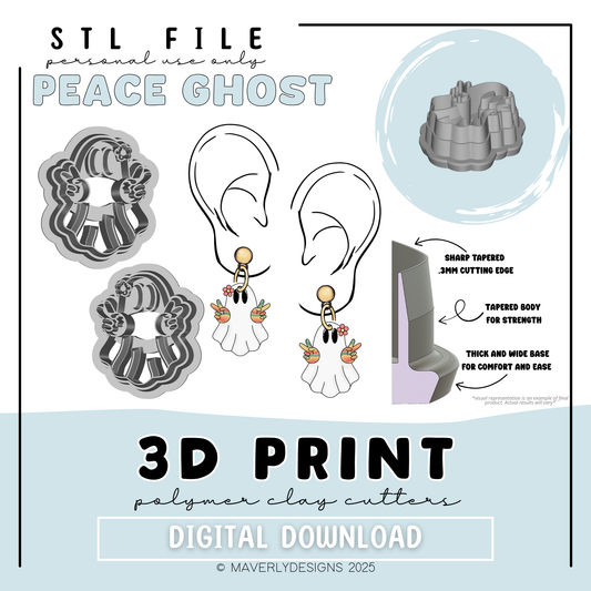 Groovy Peace Out Ghosty - Digital Download - STL Polymer Clay Cutter - Print your own Clay Cutter