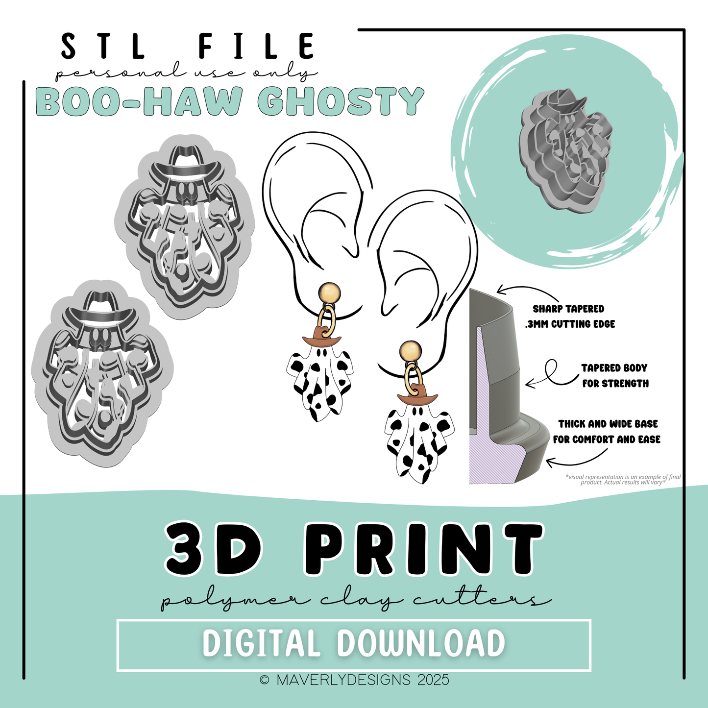 Boo-Haw Ghost - Digital Download - STL Polymer Clay Cutter - Print your own Clay Cutter