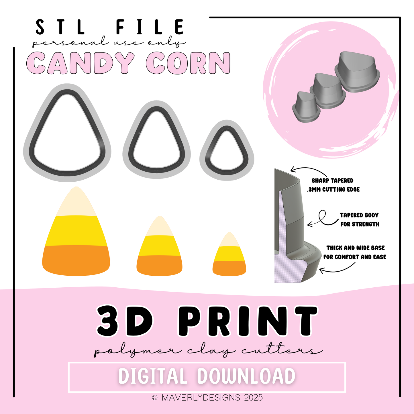 Candy Corn Shape Full Set - Digital Download - STL Polymer Clay Cutter - Print your own Clay Cutter