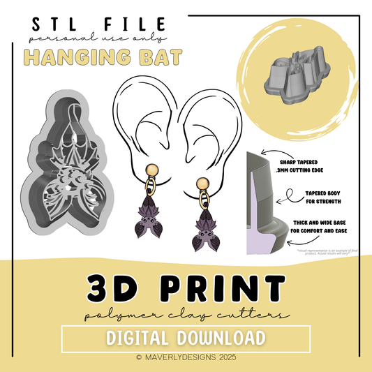 Hanging Bat - Digital Download - STL Polymer Clay Cutter - Print your own Clay Cutter