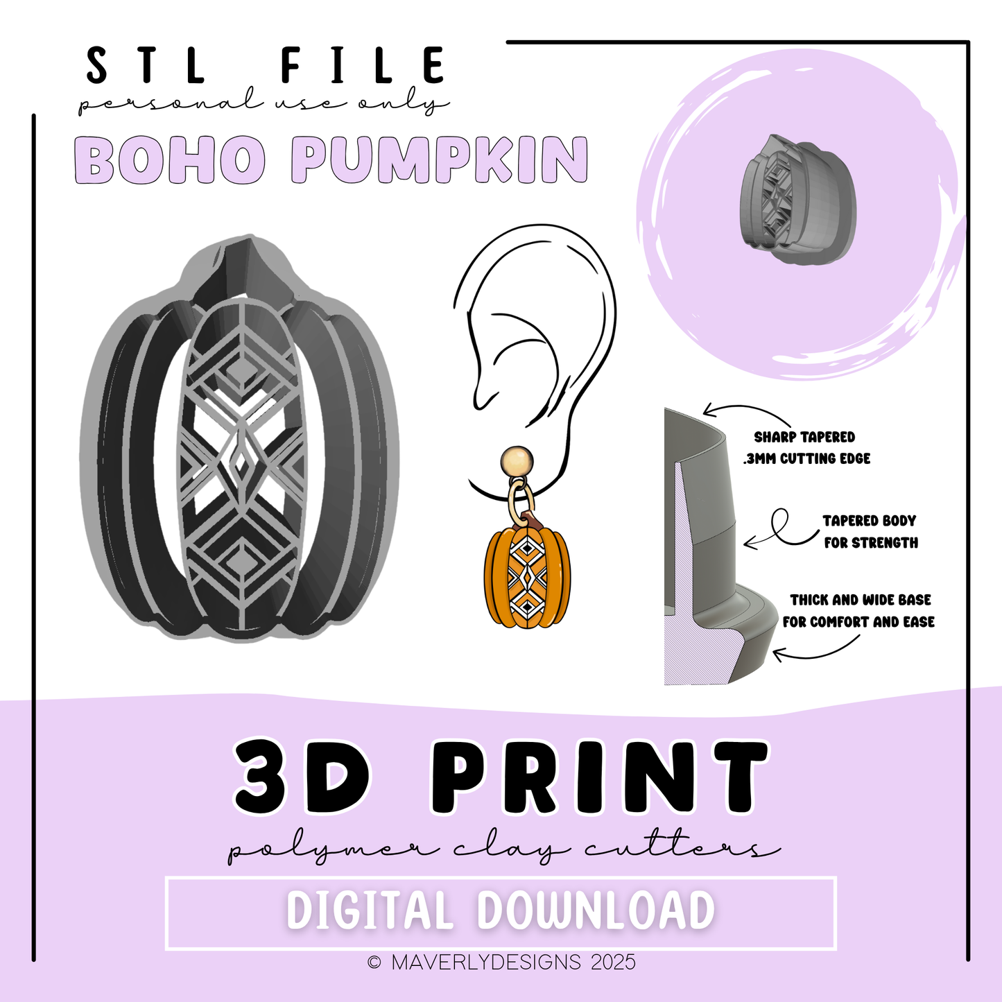 Aztec Boho Pumpkin- Digital Download - STL Polymer Clay Cutter - Print your own Clay Cutter