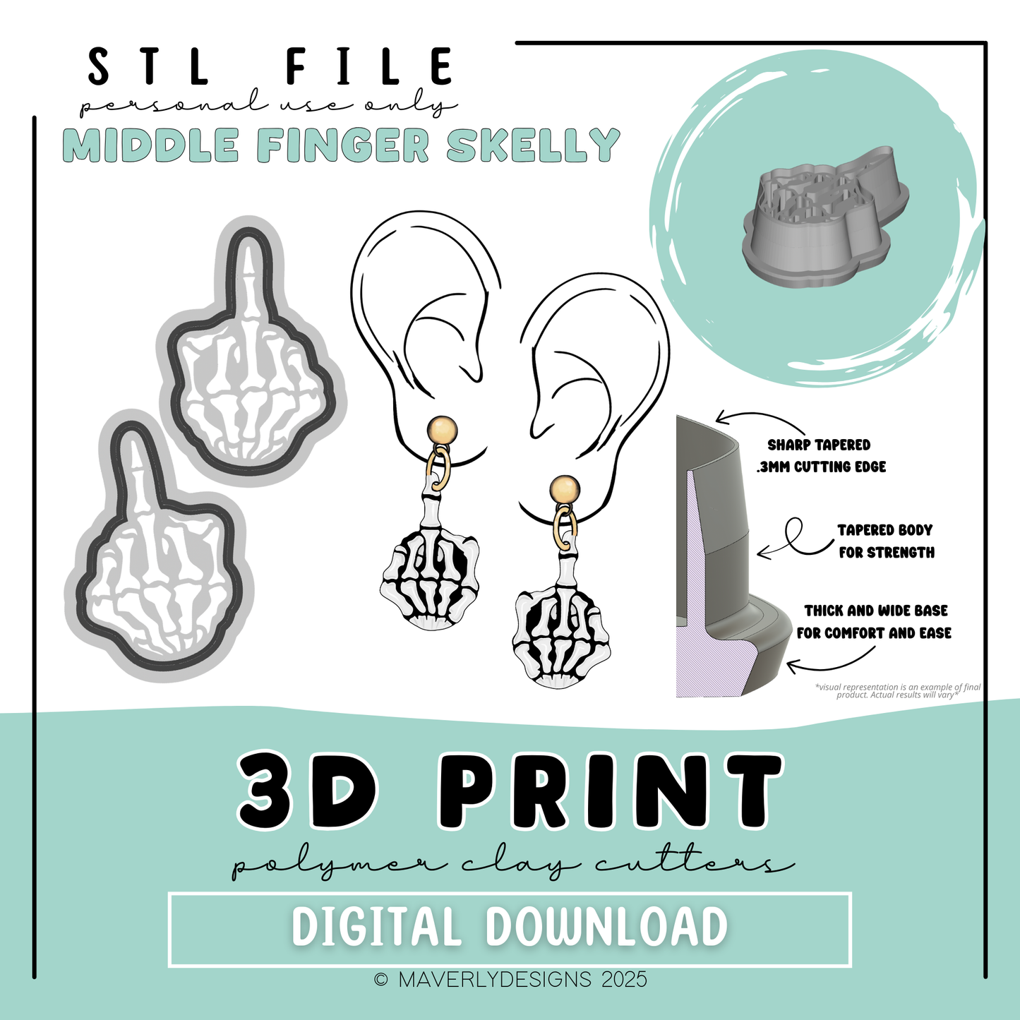 Middle Finger Ghost - Digital Download - STL Polymer Clay Cutter - Print your own Clay Cutter