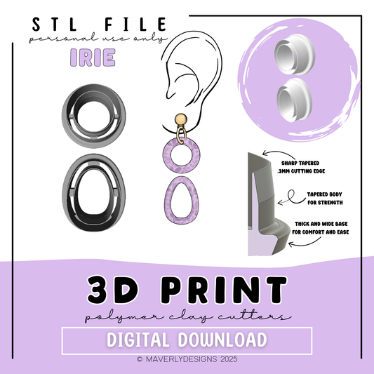 Irie Skinny Duo- Digital Download - STL Polymer Clay Cutter - Print your own Clay Cutter