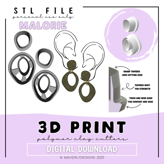 Malorie Duo - Digital Download - STL Polymer Clay Cutter - Print your own Clay Cutter