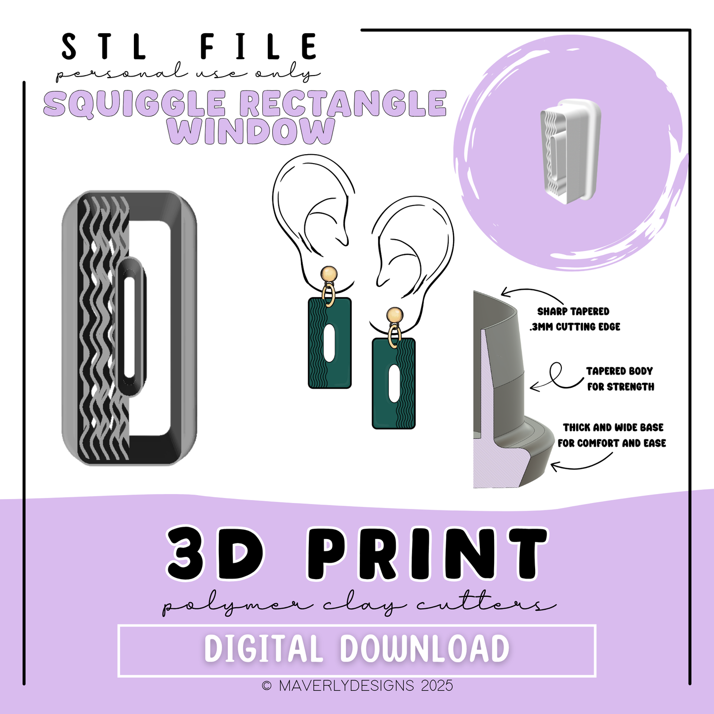 Rectangle Squiggle Window - Digital Download - STL Polymer Clay Cutter - Print your own Clay Cutter