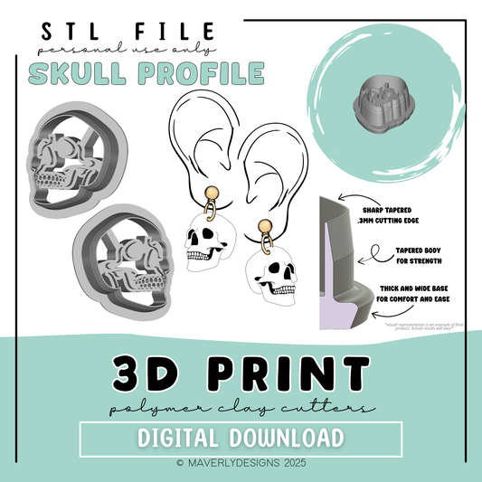 Skull Face Imprint - Digital Download - STL Polymer Clay Cutter - Print your own Clay Cutter