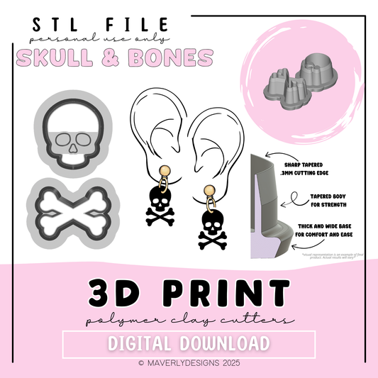 Skull and Cross Bones - Digital Download - STL Polymer Clay Cutter - Print your own Clay Cutter