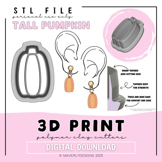 Tall Pumpkin - Digital Download - STL Polymer Clay Cutter - Print your own Clay Cutter