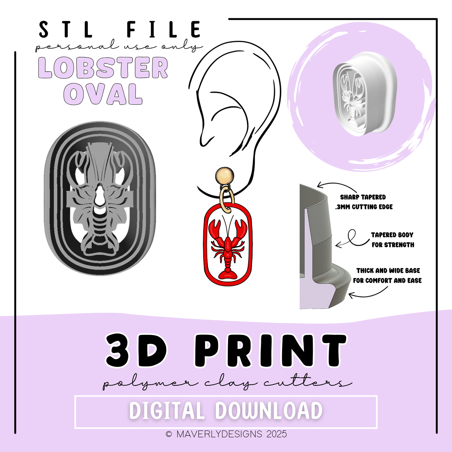 Lobster Oval Imprint - Digital Download - STL Polymer Clay Cutter - Print your own Clay Cutter