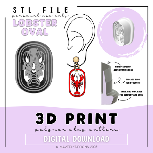 Lobster Oval Imprint - Digital Download - STL Polymer Clay Cutter - Print your own Clay Cutter