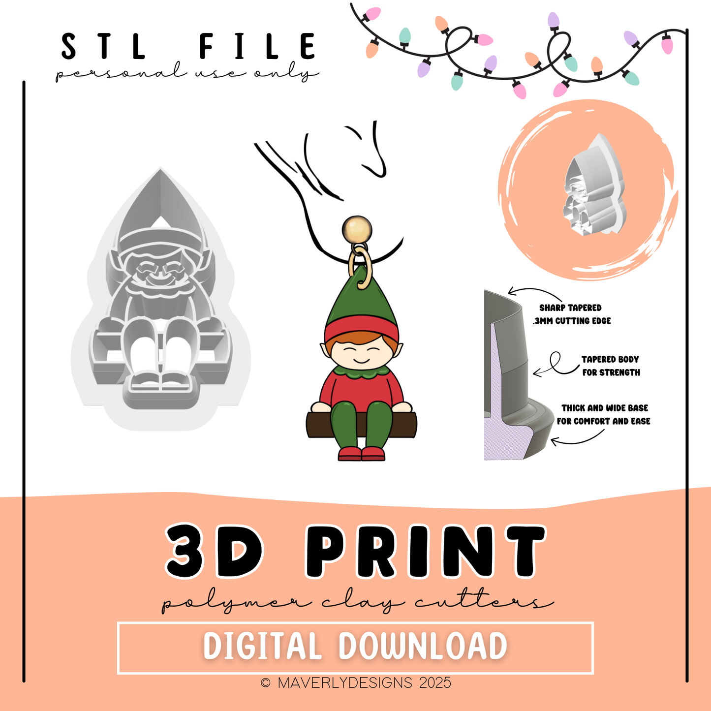 Elfie on the Shelfie- Digital Download - STL Polymer Clay Cutter - Print your own Clay Cutter