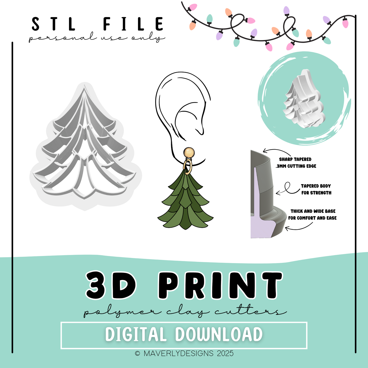Fancy Christmas Tree - Digital Download - STL Polymer Clay Cutter - Print your own Clay Cutter
