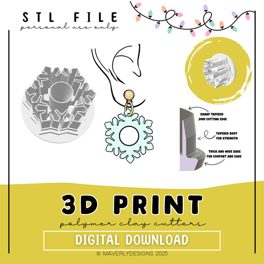 Snowflake Circle Window - Digital Download - STL Polymer Clay Cutter - Print your own Clay Cutter