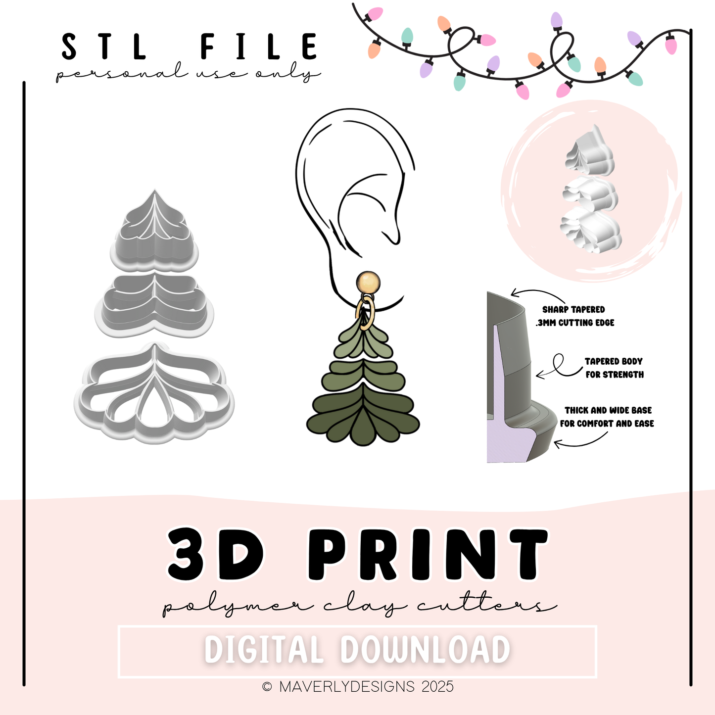 3p Scalloped Tree Set - Digital Download - STL Polymer Clay Cutter - Print your own Clay Cutter