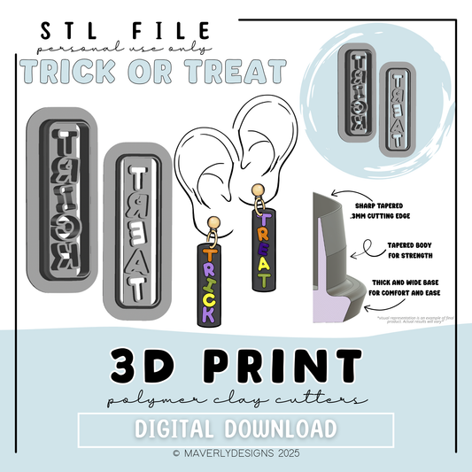 Trick or Treat - Digital Download - STL Polymer Clay Cutter - Print your own Clay Cutter