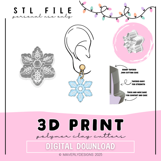 Foliage Snowflake- Digital Download - STL Polymer Clay Cutter - Print your own Clay Cutter