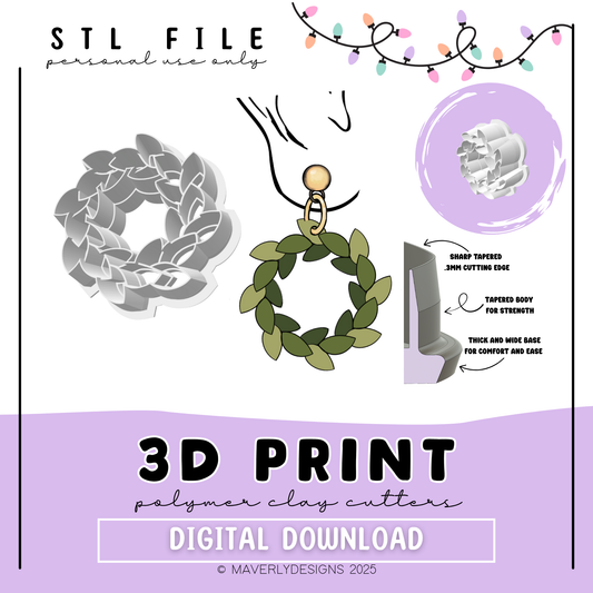 Slim Wreath Window - Digital Download - STL Polymer Clay Cutter - Print your own Clay Cutter