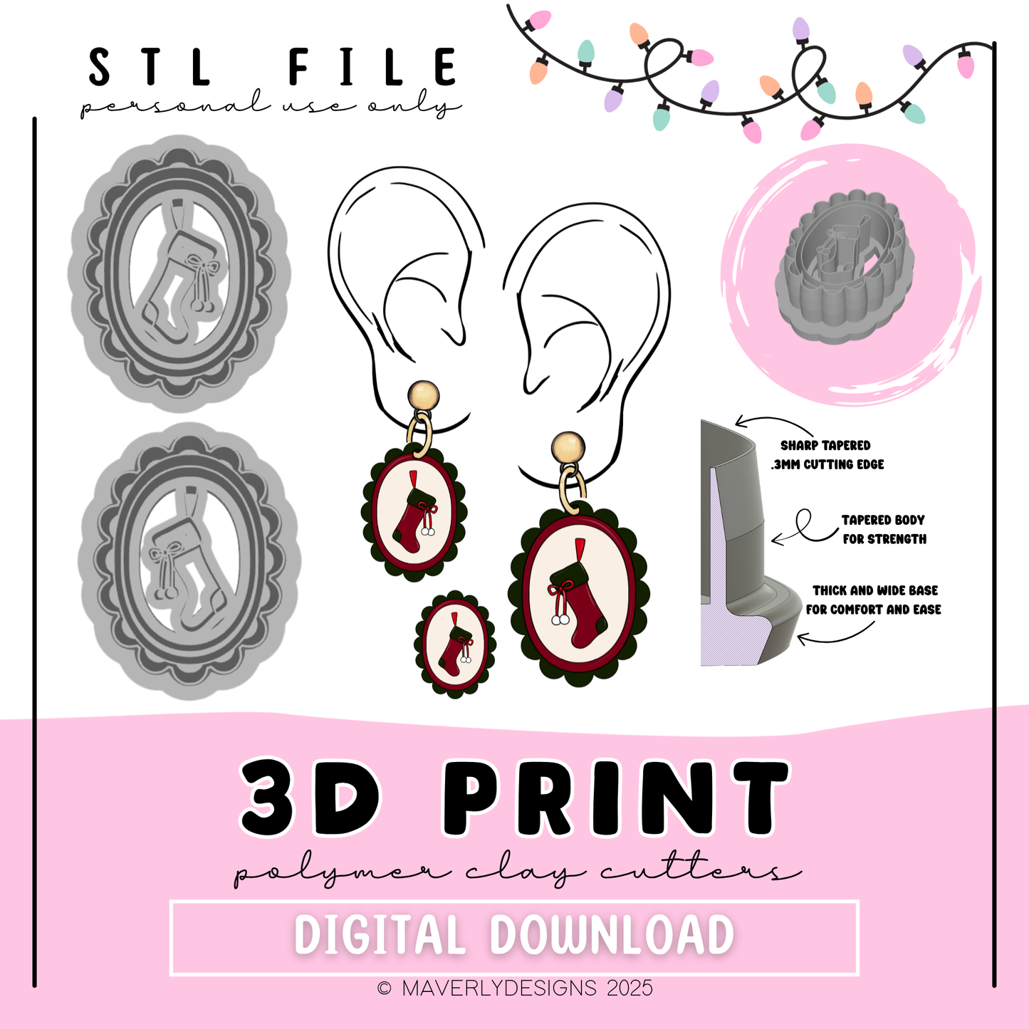Stocking Frame - Digital Download - STL Polymer Clay Cutter - Print your own Clay Cutter