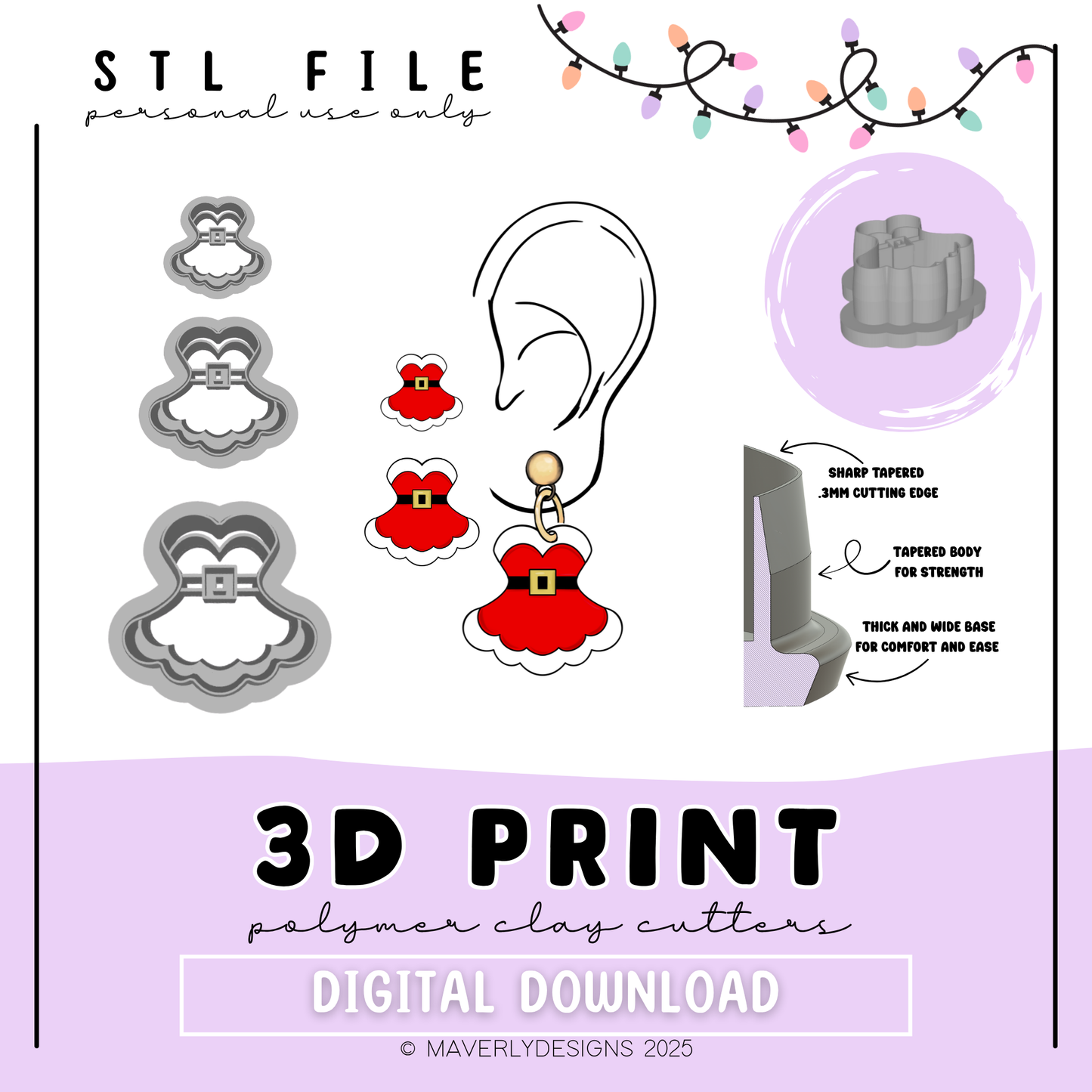 Mrs. Clause - Digital Download - STL Polymer Clay Cutter - Print your own Clay Cutter