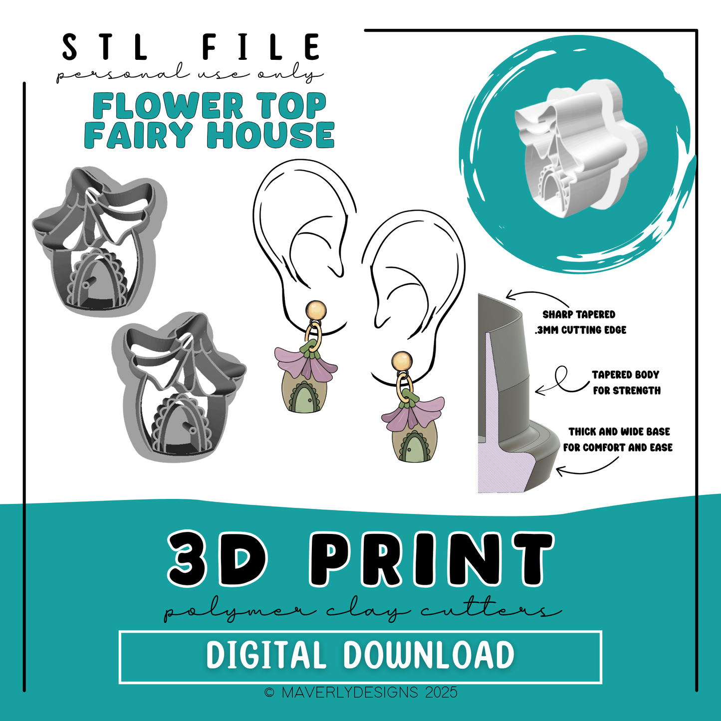 Flower Top Cottage - Digital Download - STL Polymer Clay Cutter - Print your own Clay Cutter