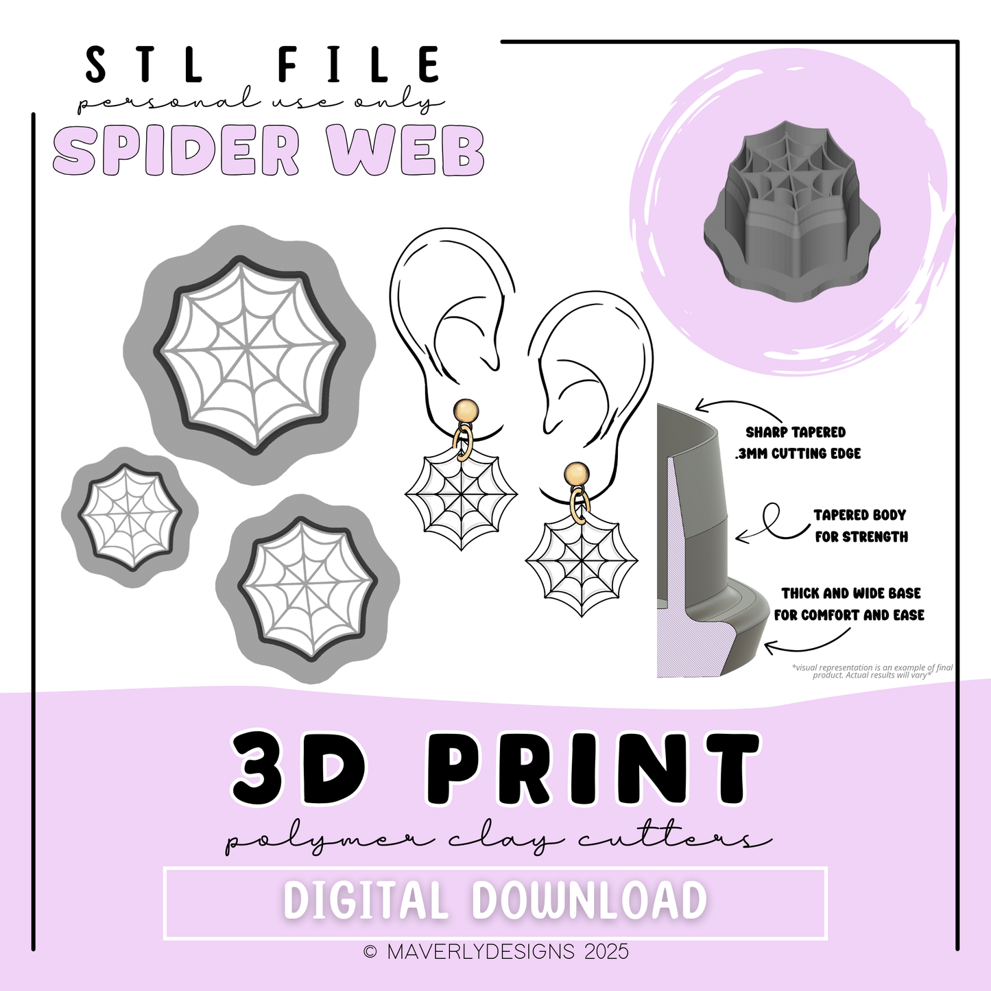 Spider Web Simple - Digital Download - STL Polymer Clay Cutter - Print your own Clay Cutter
