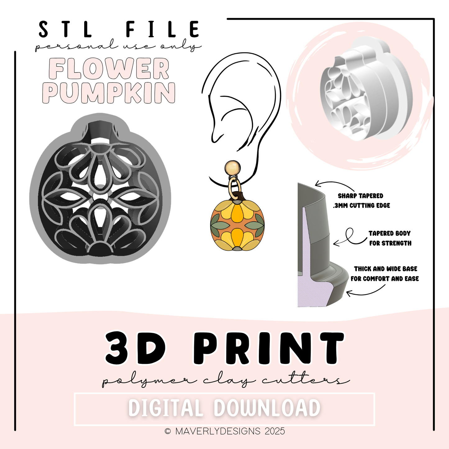 Flower Imprint Pumpkin - Digital Download - STL Polymer Clay Cutter - Print your own Clay Cutter