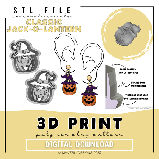 Classic Jack-o-lantern - Digital Download - STL Polymer Clay Cutter - Print your own Clay Cutter