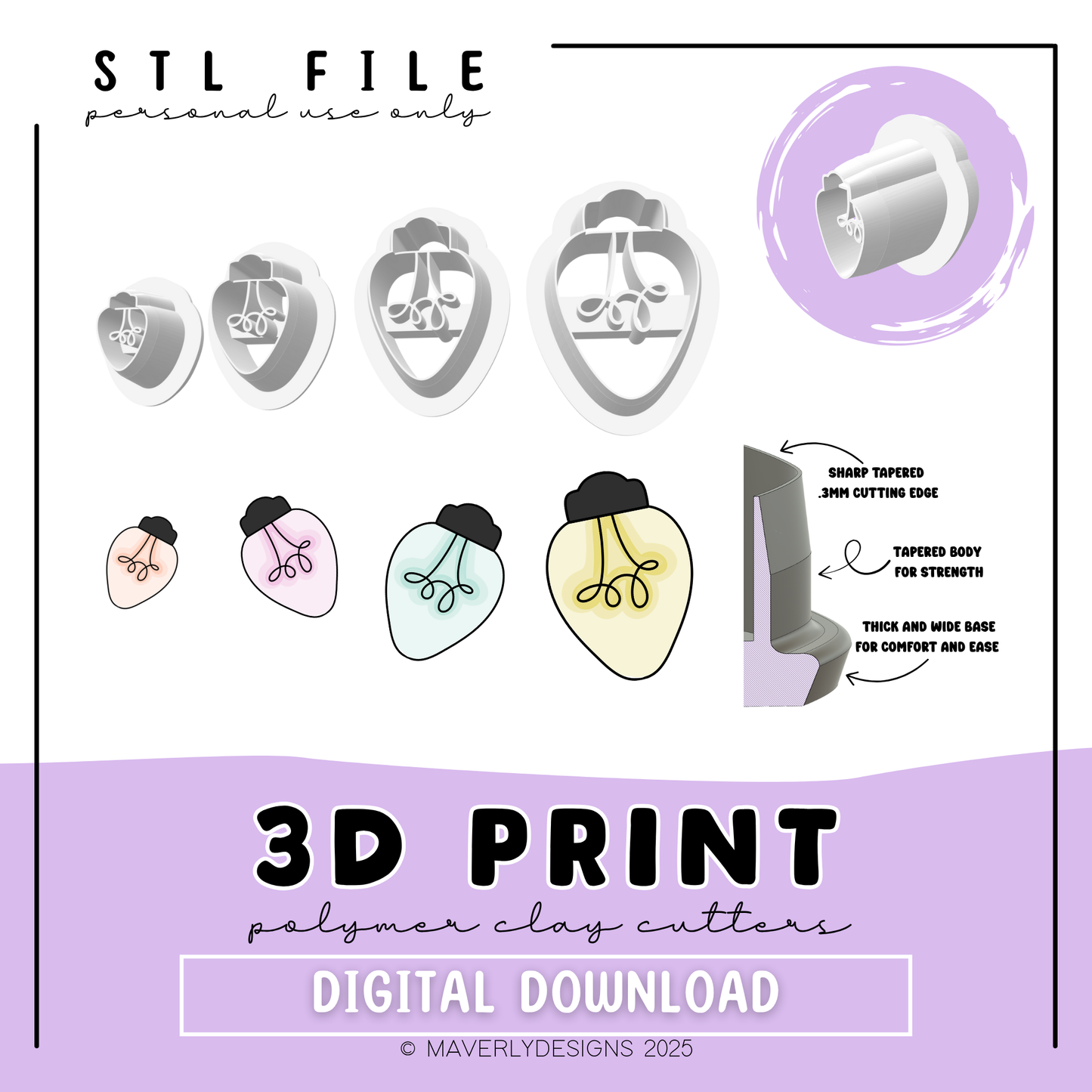 String Christmas Lights - Digital Download - STL Polymer Clay Cutter - Print your own Clay Cutter