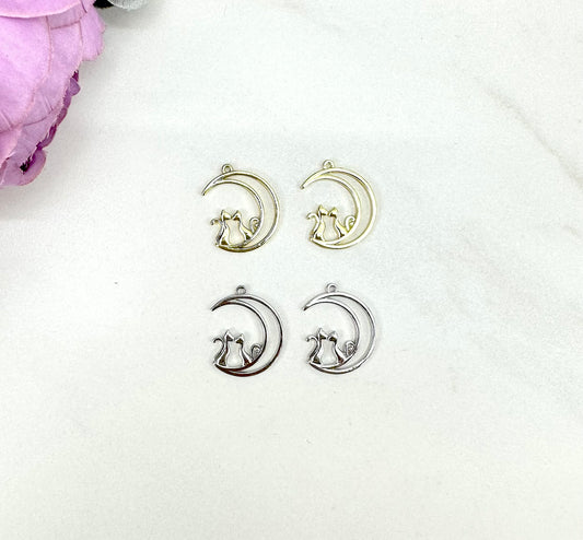 Cat Moon Charm - 10 PIECES
