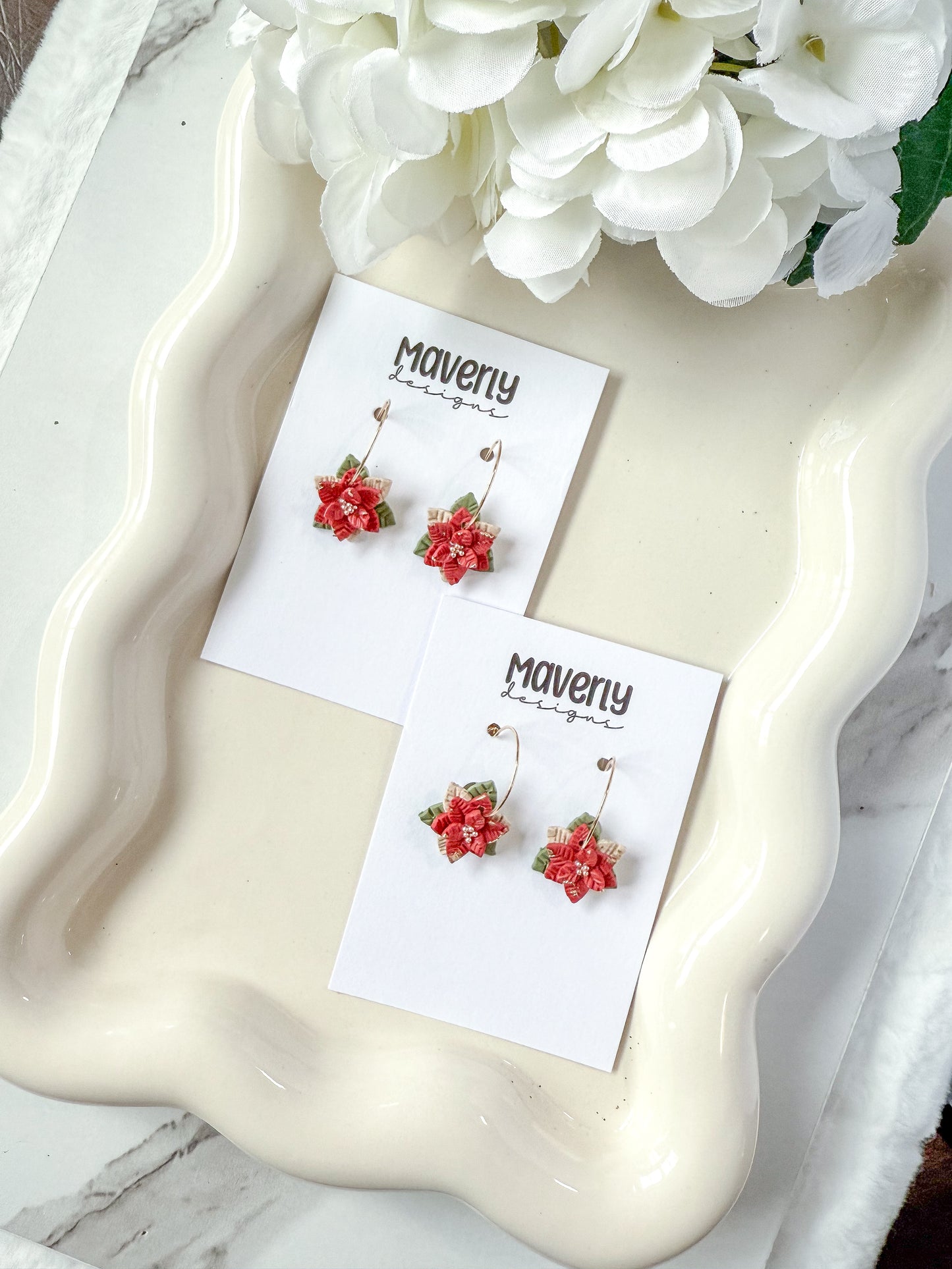 Poinsettia Hoop Earrings - One Pair - November 2025