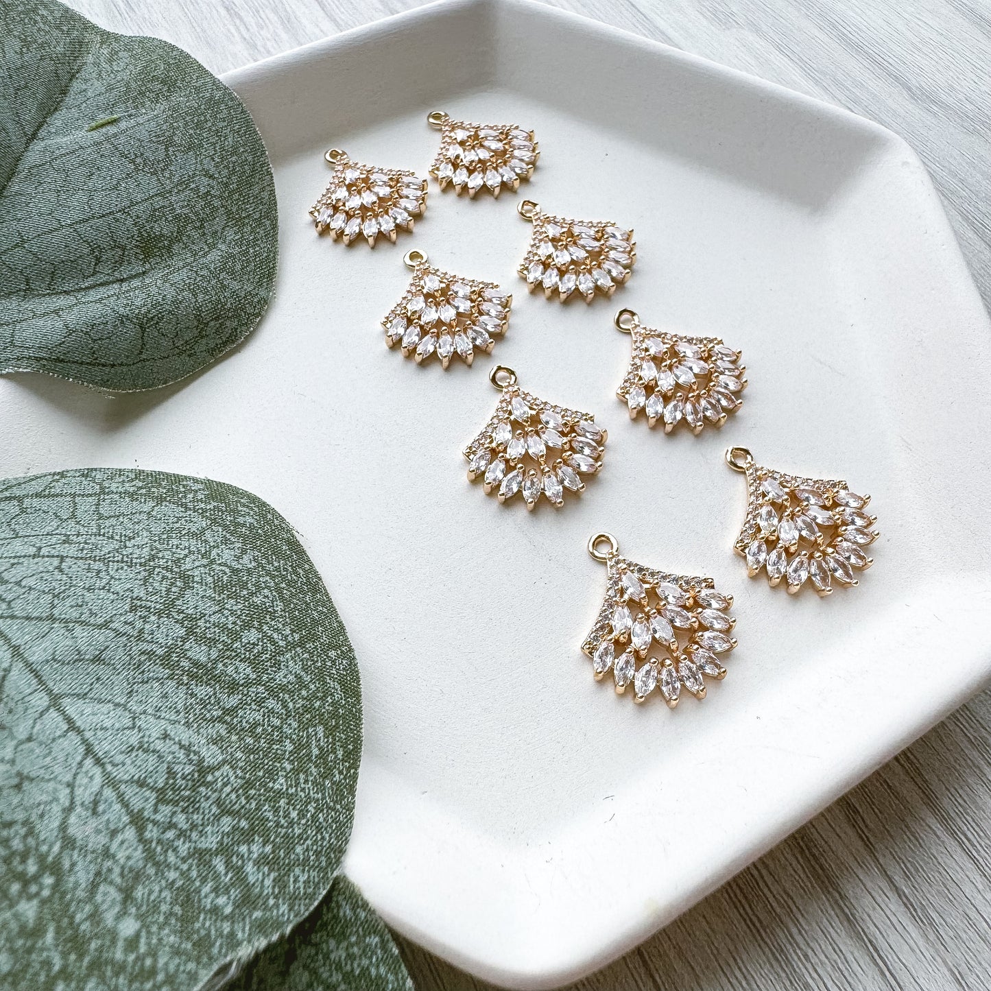 Multi Gem Embellished Fan Charm - 10 PIECES