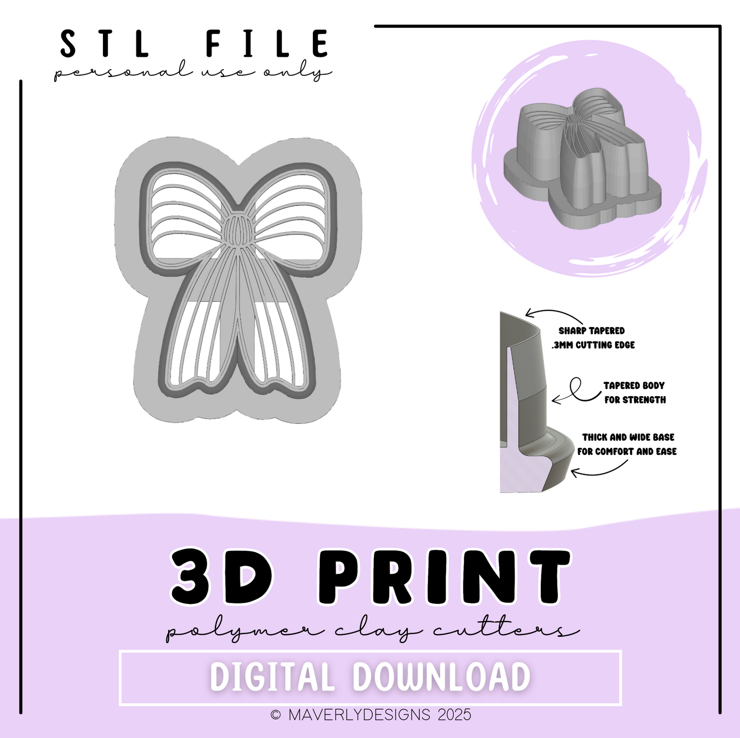 !Imprint Line Bow- Digital Download - STL Polymer Clay Cutter - Print your own Clay Cutter