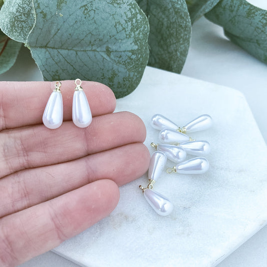 Long Pearl Teardrop Charm - 10 PIECES