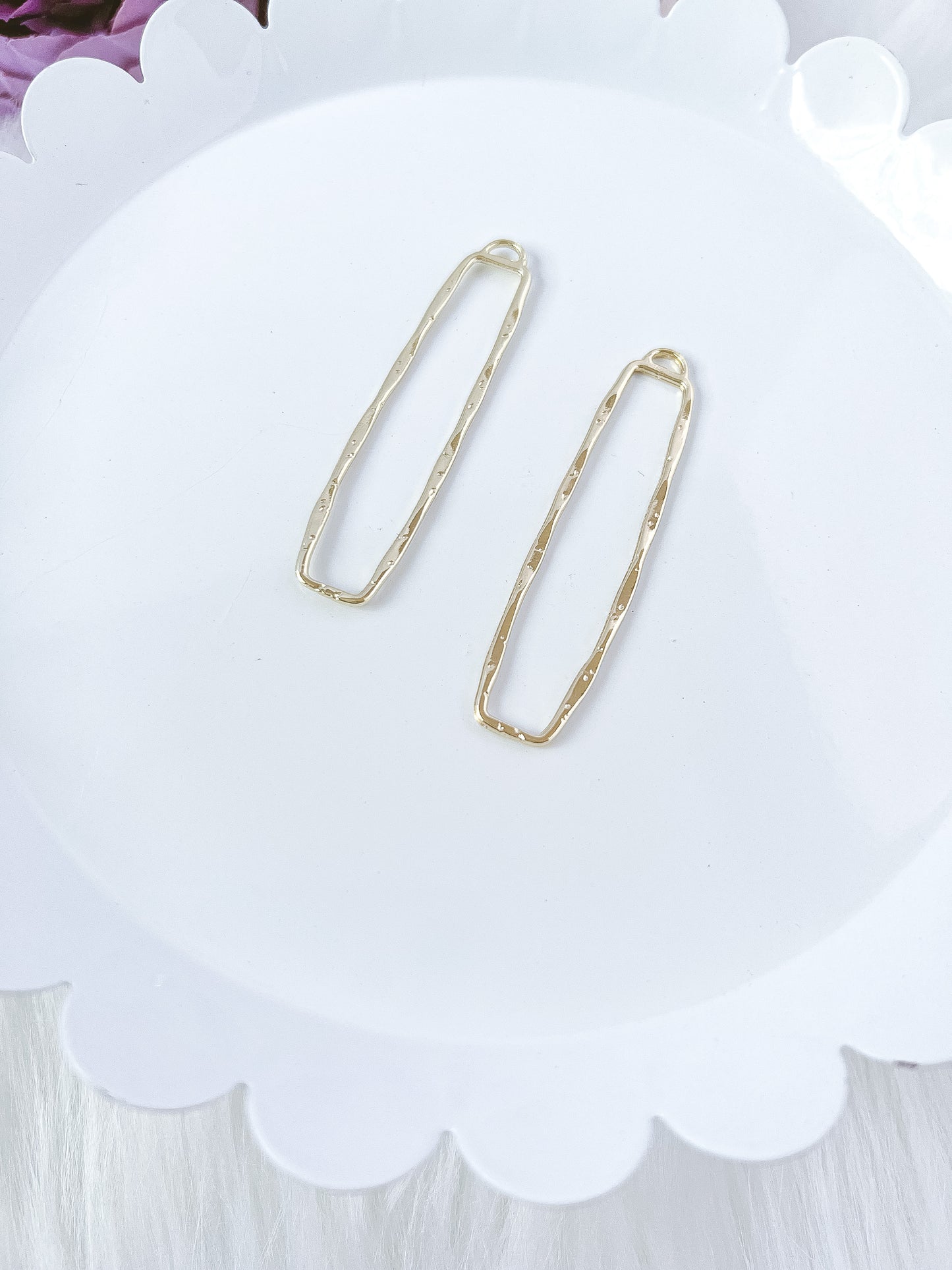 Long Hammered Rectangle Bezel - 10 PIECES