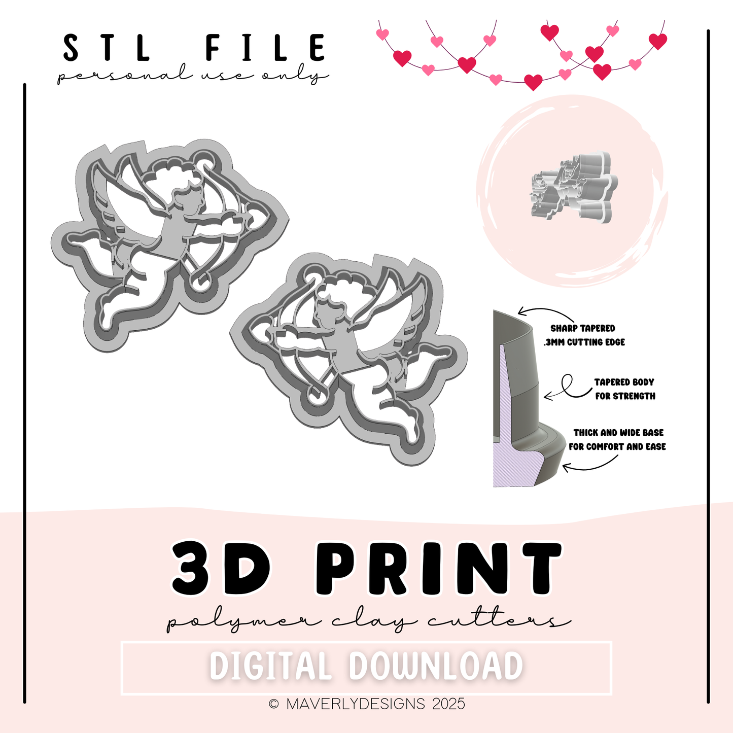 Cupid - Valentine's Day - Digital Download - STL Polymer Clay Cutter - Print your own Clay Cutter