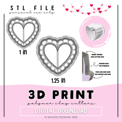 Doiley Imprint Heart - Valentine's Day - Digital Download - STL Polymer Clay Cutter - Print your own Clay Cutter