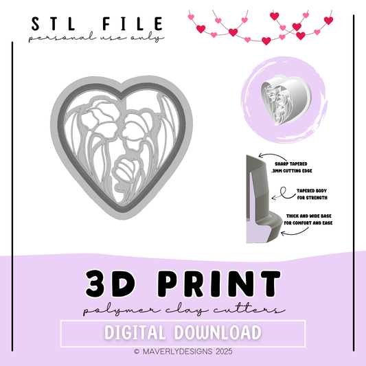 Floral Imprint Heart - Valentine's Day - Digital Download - STL Polymer Clay Cutter - Print your own Clay Cutter